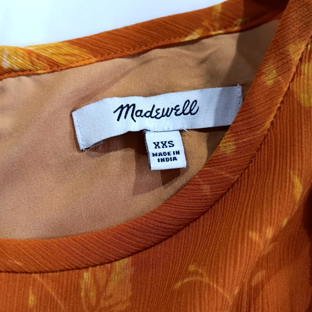 Madewell Women's (XXS) Golden Yellow Floral Ruffle Blouse - Picture 3 of 7
